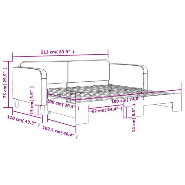 vidaXL Daybed with Trundle Light Gray 39.4"x74.8" Fabric - Image 11