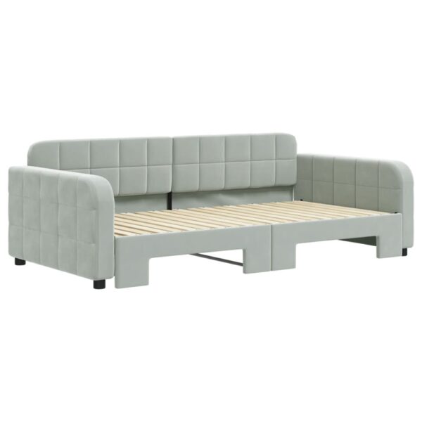 vidaXL Daybed with Trundle Light Gray 39.4"x74.8" Velvet - Image 2