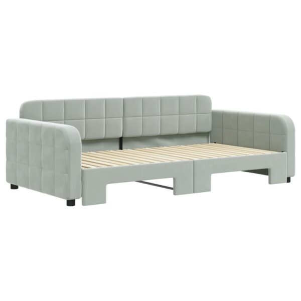 vidaXL Daybed with Trundle Light Gray 39.4"x74.8" Velvet - Image 3