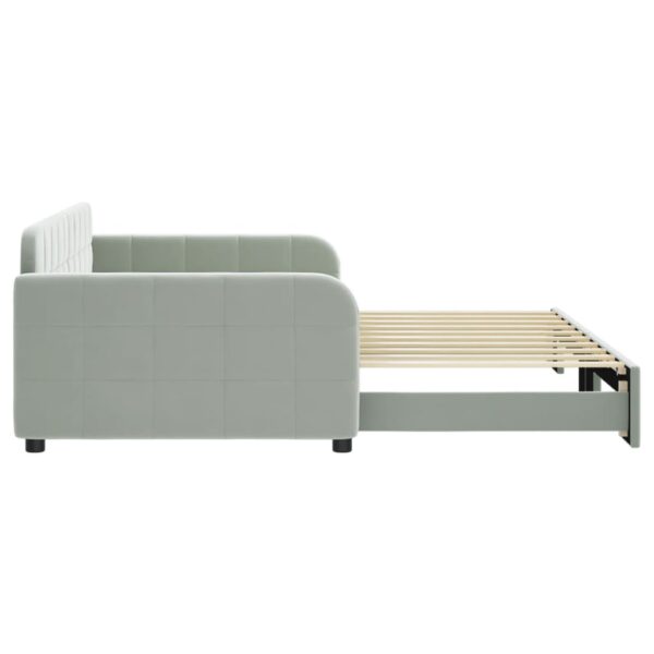 vidaXL Daybed with Trundle Light Gray 39.4"x74.8" Velvet - Image 4