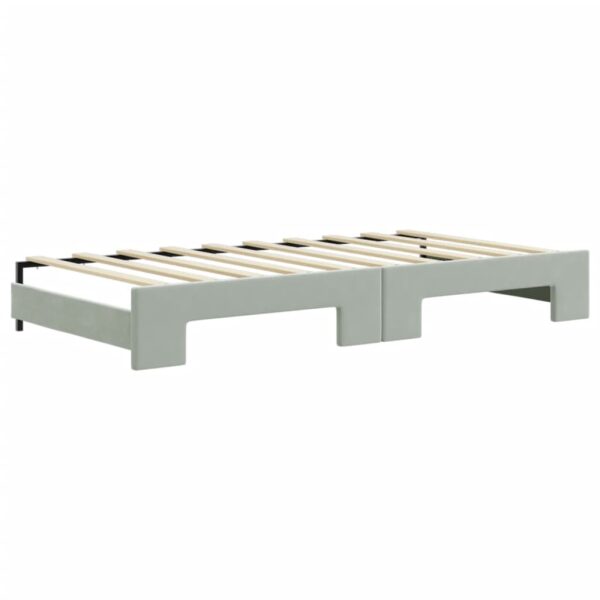 vidaXL Daybed with Trundle Light Gray 39.4"x74.8" Velvet - Image 8