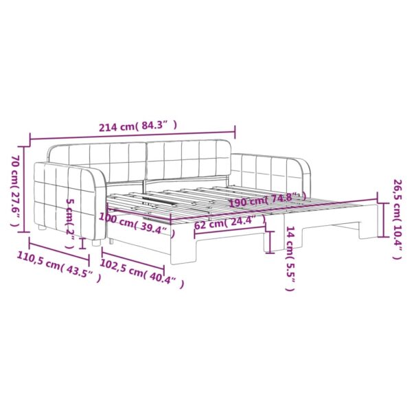 vidaXL Daybed with Trundle Light Gray 39.4"x74.8" Velvet - Image 11