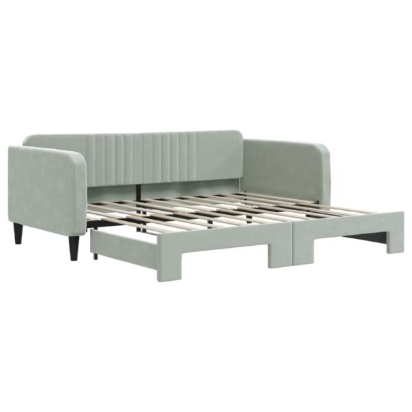 vidaXL Daybed with Trundle Light Gray 39.4"x74.8" Velvet - Image 2