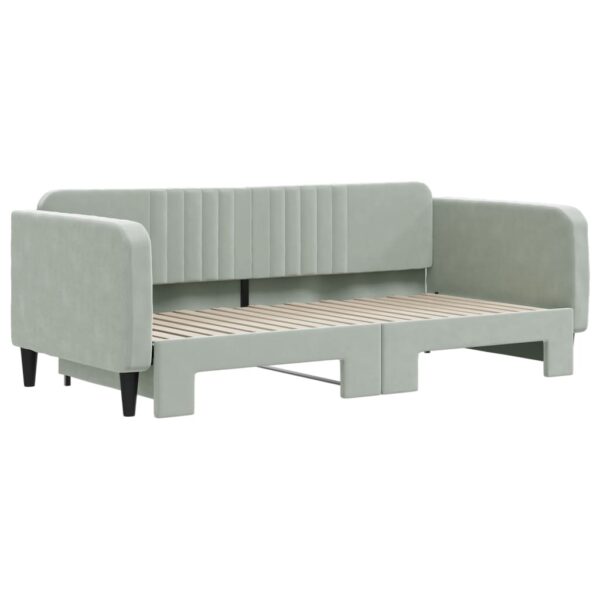 vidaXL Daybed with Trundle Light Gray 39.4"x74.8" Velvet - Image 3