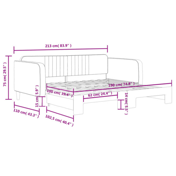 vidaXL Daybed with Trundle Light Gray 39.4"x74.8" Velvet - Image 11