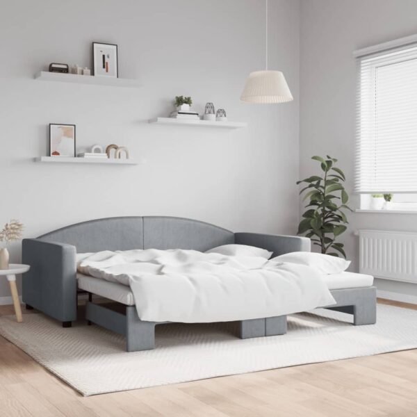 vidaXL Daybed with Trundle Light Gray 39.4"x74.8" Fabric