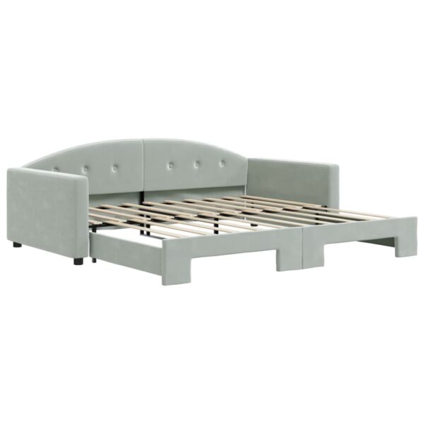 vidaXL Daybed with Trundle Light Gray 39.4"x74.8" Velvet - Image 2