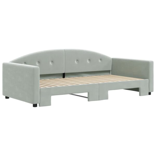 vidaXL Daybed with Trundle Light Gray 39.4"x74.8" Velvet - Image 3