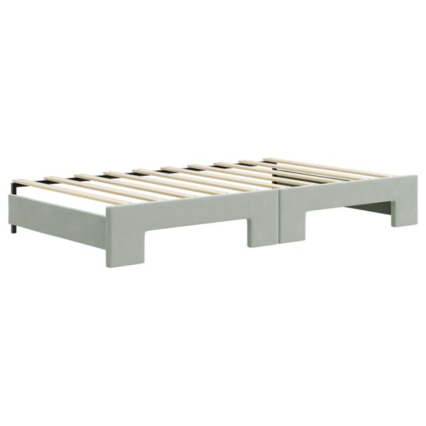 vidaXL Daybed with Trundle Light Gray 39.4"x74.8" Velvet - Image 8