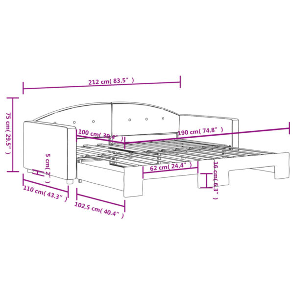 vidaXL Daybed with Trundle Light Gray 39.4"x74.8" Velvet - Image 10