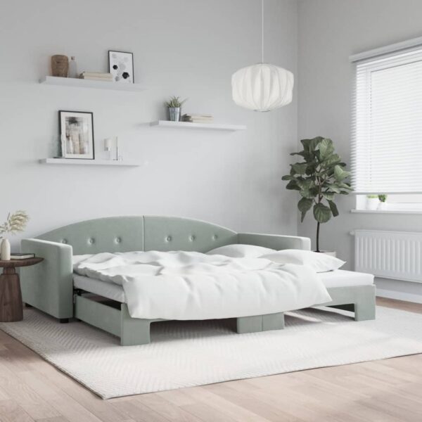 vidaXL Daybed with Trundle Light Gray 39.4"x74.8" Velvet