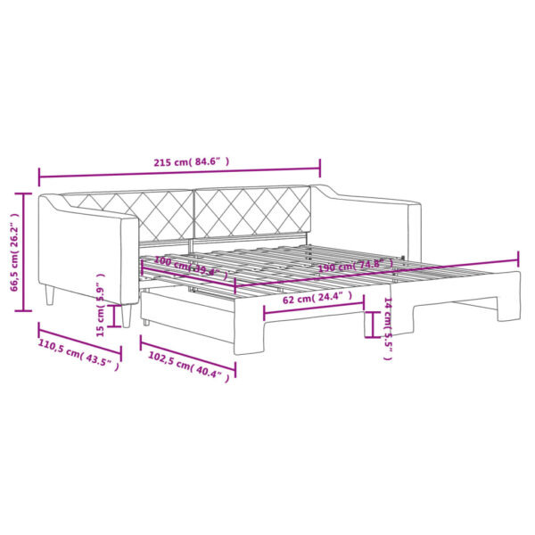 vidaXL Daybed with Trundle Light Gray 39.4"x74.8" Fabric - Image 11