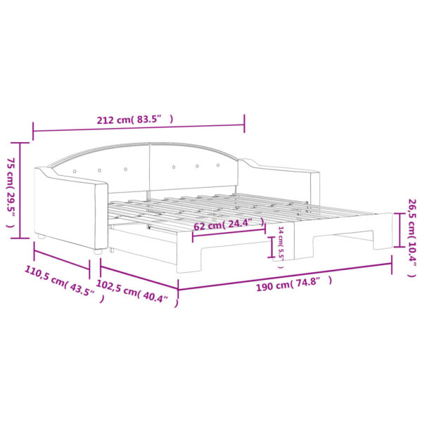 vidaXL Daybed with Trundle Light Gray 39.4"x74.8" Fabric - Image 11