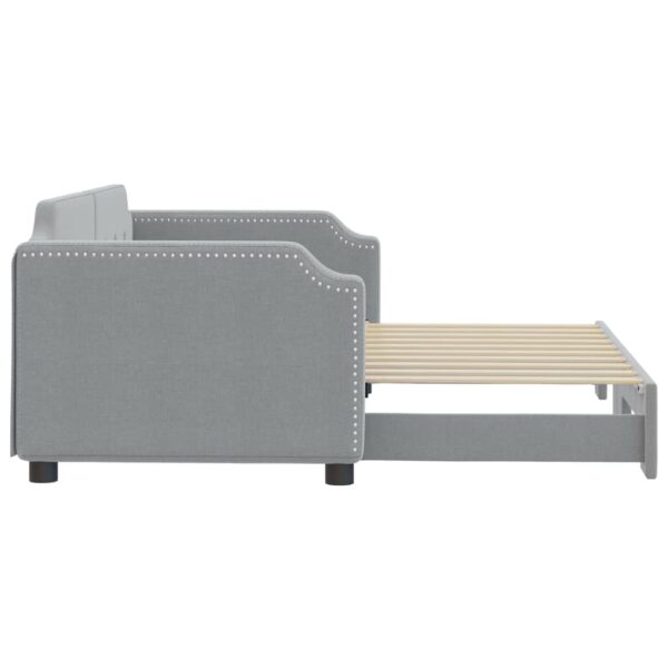 vidaXL Daybed with Trundle Light Gray 39.4"x74.8" Fabric - Image 4