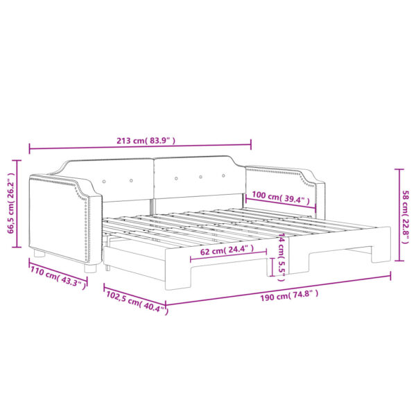 vidaXL Daybed with Trundle Light Gray 39.4"x74.8" Fabric - Image 11