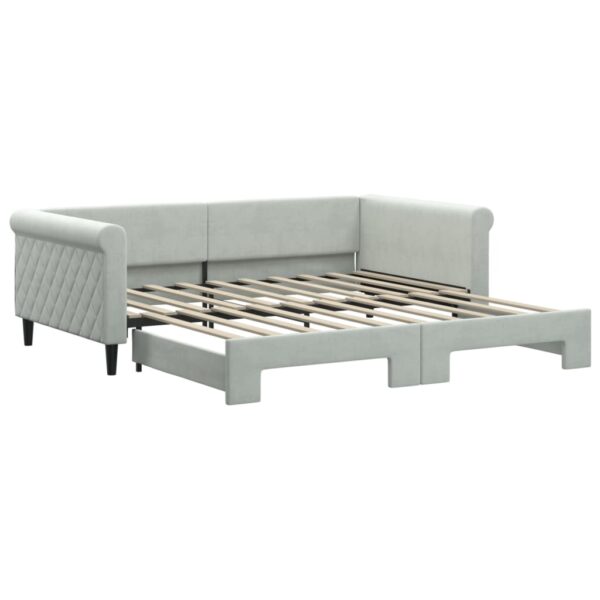 vidaXL Daybed with Trundle Light Gray 39.4"x74.8" Velvet - Image 2