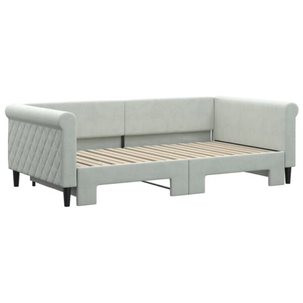 vidaXL Daybed with Trundle Light Gray 39.4"x74.8" Velvet - Image 3