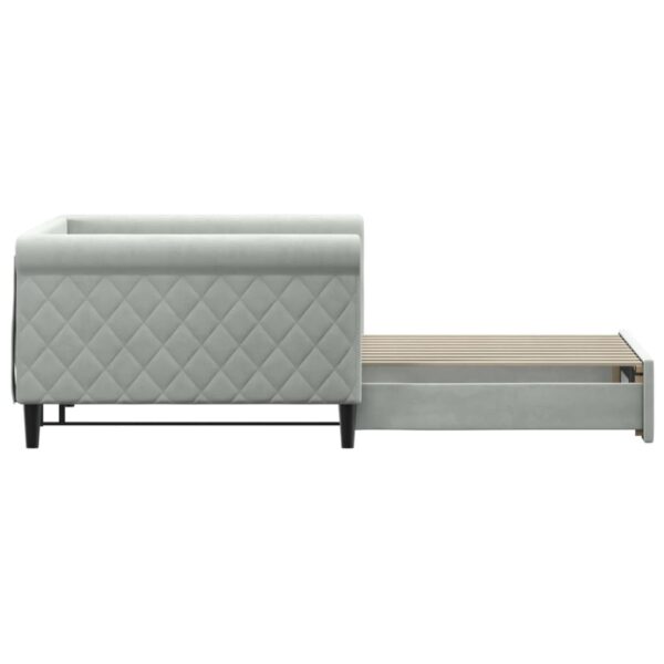 vidaXL Daybed with Trundle Light Gray 39.4"x74.8" Velvet - Image 4