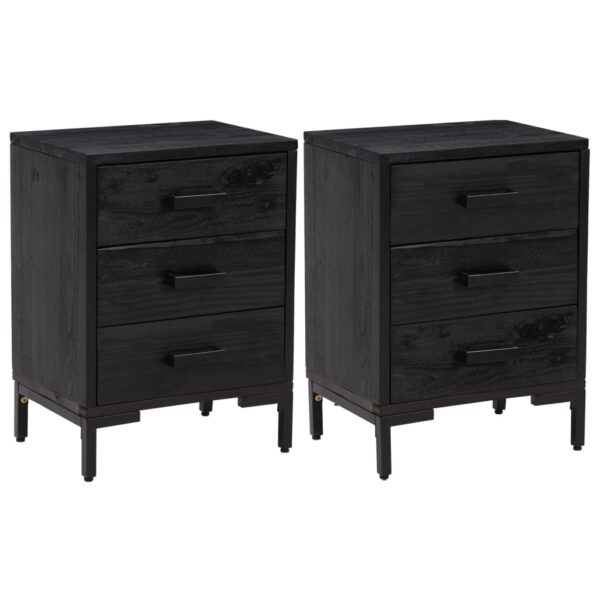 vidaXL Bedside Cabinets 2 pcs Black 15.7"x11.8"x21.7" Solid Wood Pine - Image 2