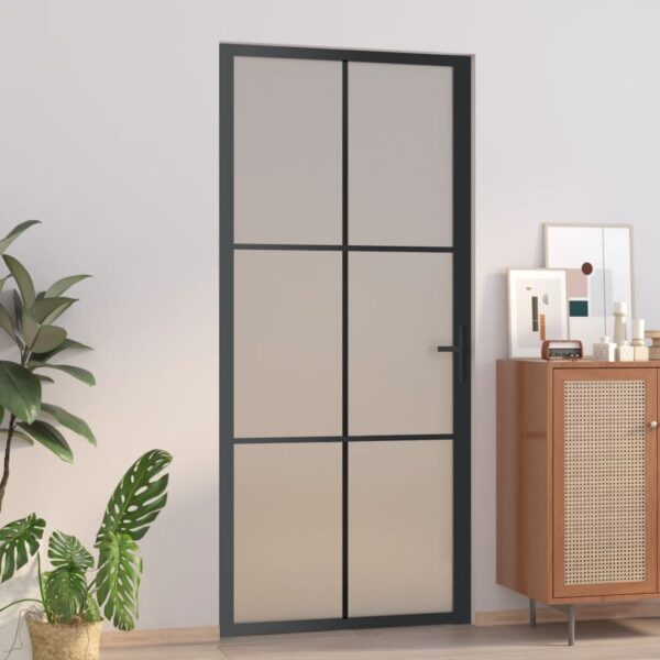 vidaXL Interior Door 36.6"x79.3" Black Matt Glass and Aluminum