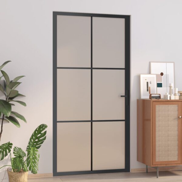 vidaXL Interior Door 40.4"x79.3" Black Matt Glass and Aluminum