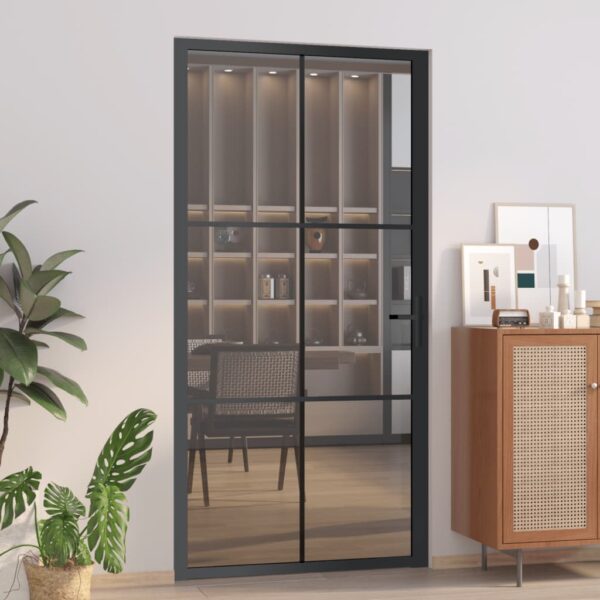 vidaXL Interior Door 40.4"x79.3" Black ESG Glass and Aluminum