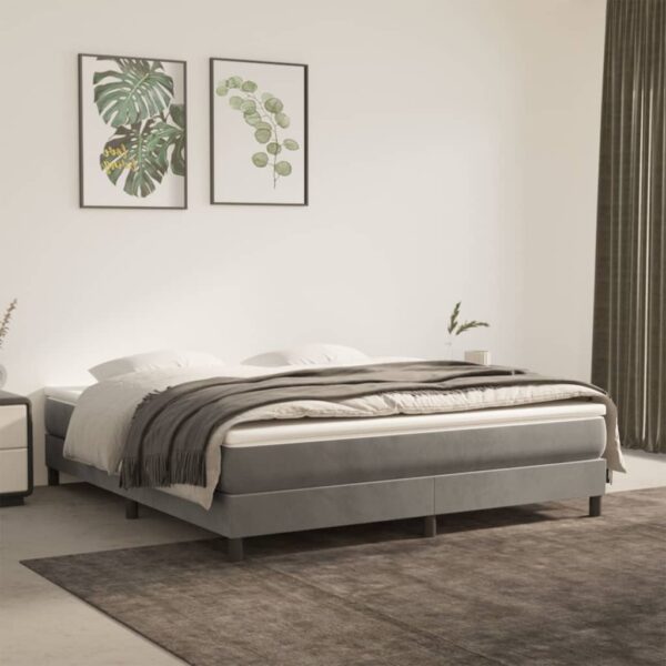 vidaXL Box Spring Bed with Mattress Light Gray 76"x79.9" King Velvet