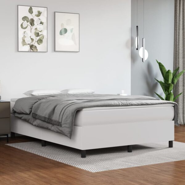 vidaXL Box Spring Bed with Mattress White 53.9"x74.8" Full Faux Leather