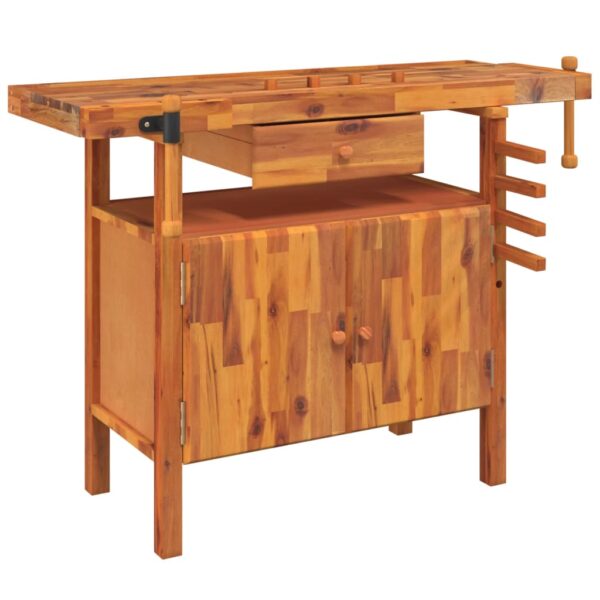 vidaXL Workbench with Drawer and Vices 48.8"x20.5"x32.7" Solid Wood Acacia - Image 2