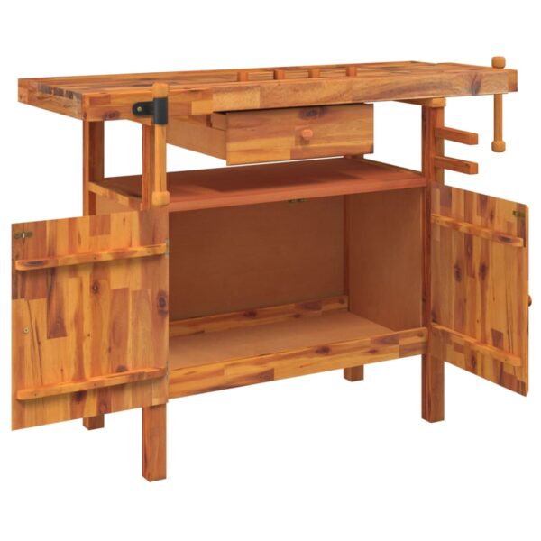 vidaXL Workbench with Drawer and Vices 48.8"x20.5"x32.7" Solid Wood Acacia - Image 3