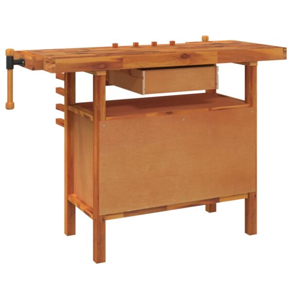 vidaXL Workbench with Drawer and Vices 48.8"x20.5"x32.7" Solid Wood Acacia - Image 6