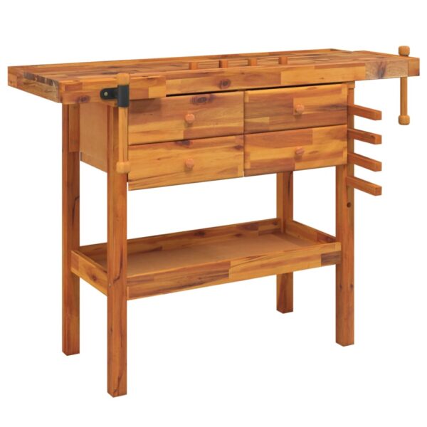 vidaXL Workbench with Drawers and Vices 48.8"x20.5"x32.7" Solid Wood Acacia - Image 2