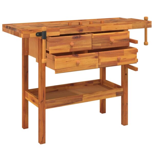 vidaXL Workbench with Drawers and Vices 48.8"x20.5"x32.7" Solid Wood Acacia - Image 3