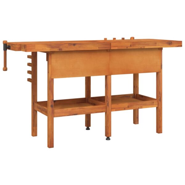 vidaXL Workbench with Drawers and Vices 63.8"x24.4"x32.7" Solid Wood Acacia - Image 6