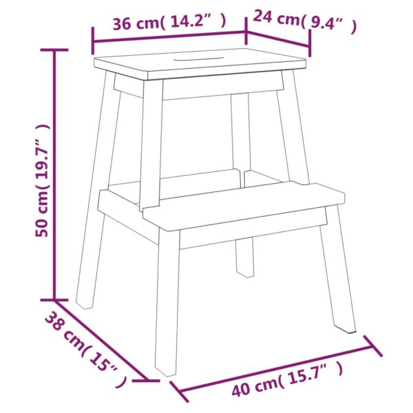 vidaXL 2 Step Stool 15.7"x15"x19.7" Solid Wood Acacia - Image 8