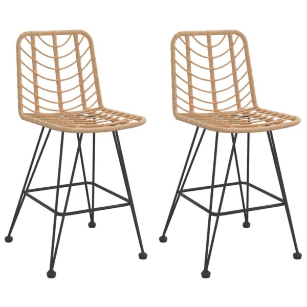 vidaXL Bar Stools 2 pcs 17.7"x22"x40.7" PE Rattan and Steel - Image 2