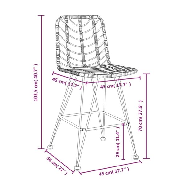 vidaXL Bar Stools 2 pcs 17.7"x22"x40.7" PE Rattan and Steel - Image 8