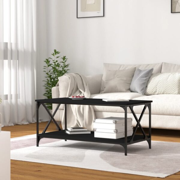 vidaXL Coffee Table Black 39.4"x19.7"x17.7" Engineered Wood and Iron - Image 3