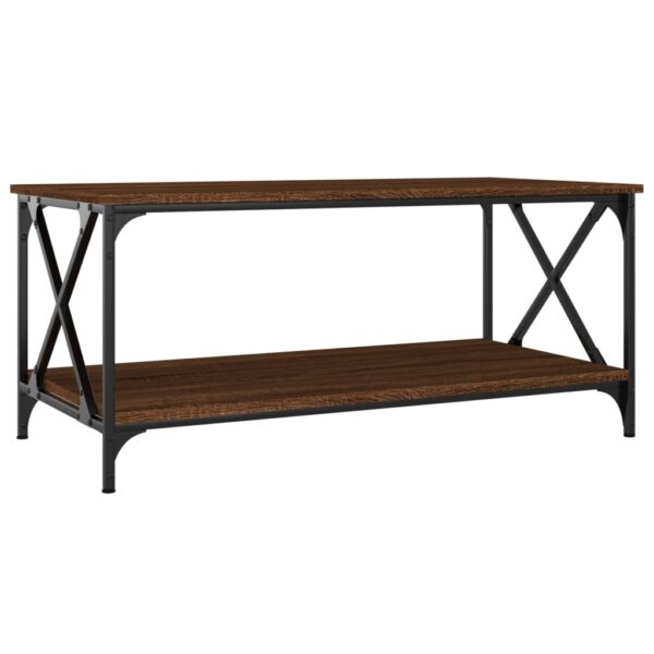 vidaXL Coffee Table Brown Oak 39.4"x19.7"x17.7" Engineered Wood and Iron - Image 2