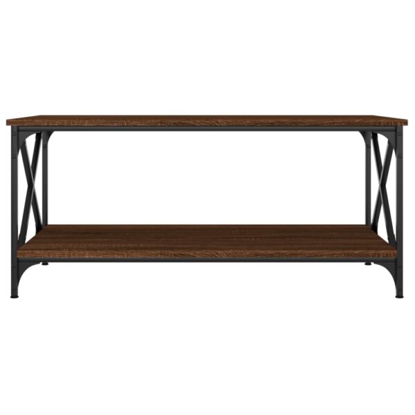 vidaXL Coffee Table Brown Oak 39.4"x19.7"x17.7" Engineered Wood and Iron - Image 4