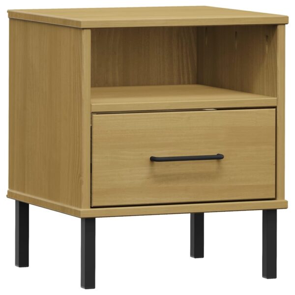 vidaXL Bedside Cabinet with Metal Legs Brown Solid Wood Pine OSLO - Image 2