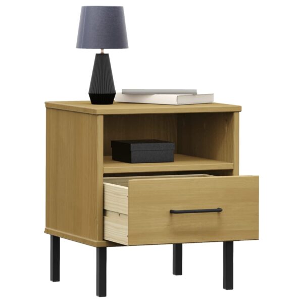 vidaXL Bedside Cabinet with Metal Legs Brown Solid Wood Pine OSLO - Image 3