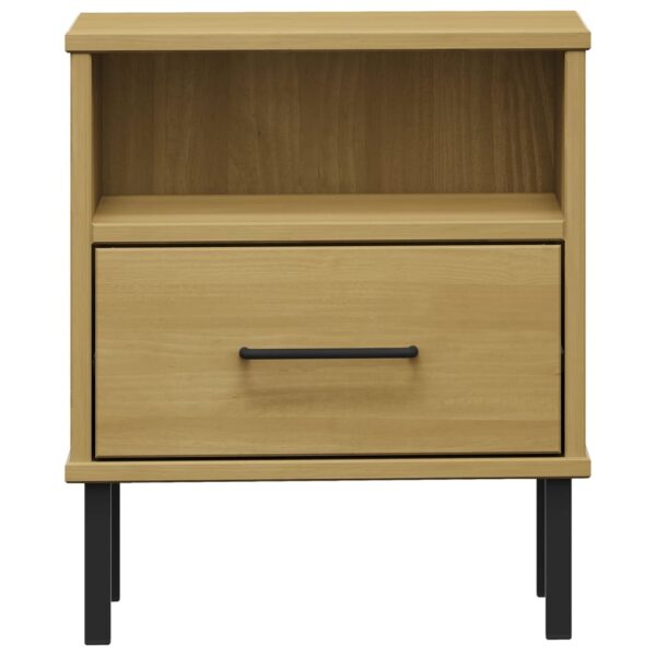 vidaXL Bedside Cabinet with Metal Legs Brown Solid Wood Pine OSLO - Image 4