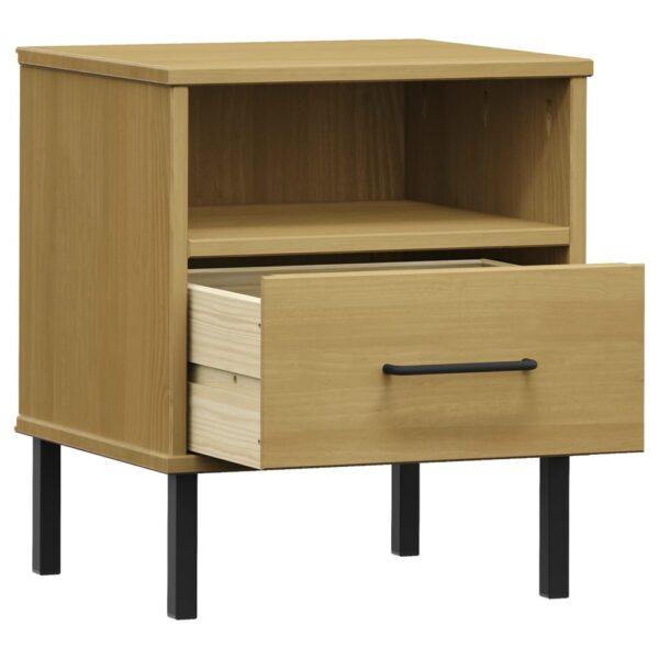 vidaXL Bedside Cabinet with Metal Legs Brown Solid Wood Pine OSLO - Image 5