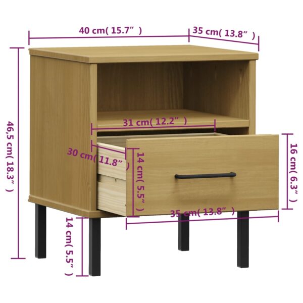 vidaXL Bedside Cabinet with Metal Legs Brown Solid Wood Pine OSLO - Image 8