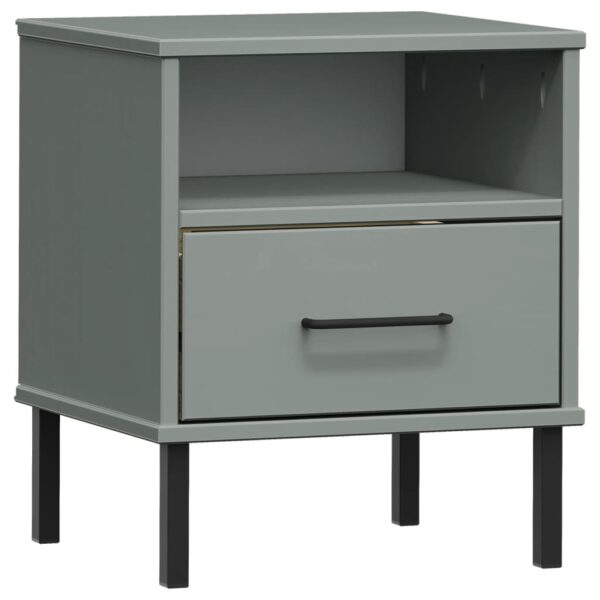 vidaXL Bedside Cabinet with Metal Legs Gray Solid Wood Pine OSLO - Image 2