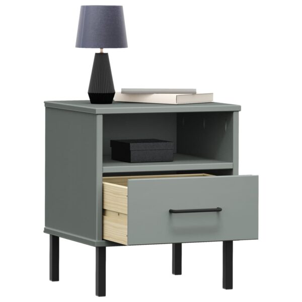 vidaXL Bedside Cabinet with Metal Legs Gray Solid Wood Pine OSLO - Image 3