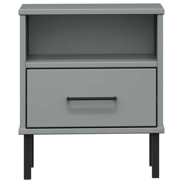 vidaXL Bedside Cabinet with Metal Legs Gray Solid Wood Pine OSLO - Image 4