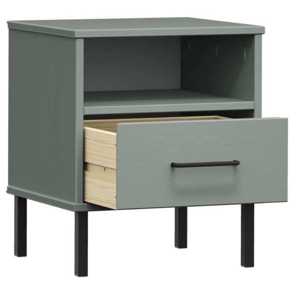 vidaXL Bedside Cabinet with Metal Legs Gray Solid Wood Pine OSLO - Image 5