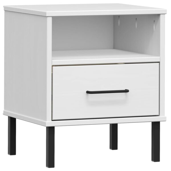 vidaXL Bedside Cabinet with Metal Legs White Solid Wood Pine OSLO - Image 2